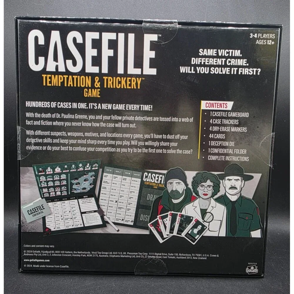 Casefile Temptation & Trickery Game 3-4 Players Ages 12+ True Crime Inspired Boa